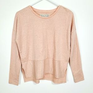Abercrombie & Fitch | Striped Long Sleeve High Low Top Pink Gray XS